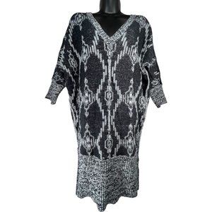 Roxy Dress Mini Sweater VNeck Half Sleeve Aztec Black Grey Sweater Dress M